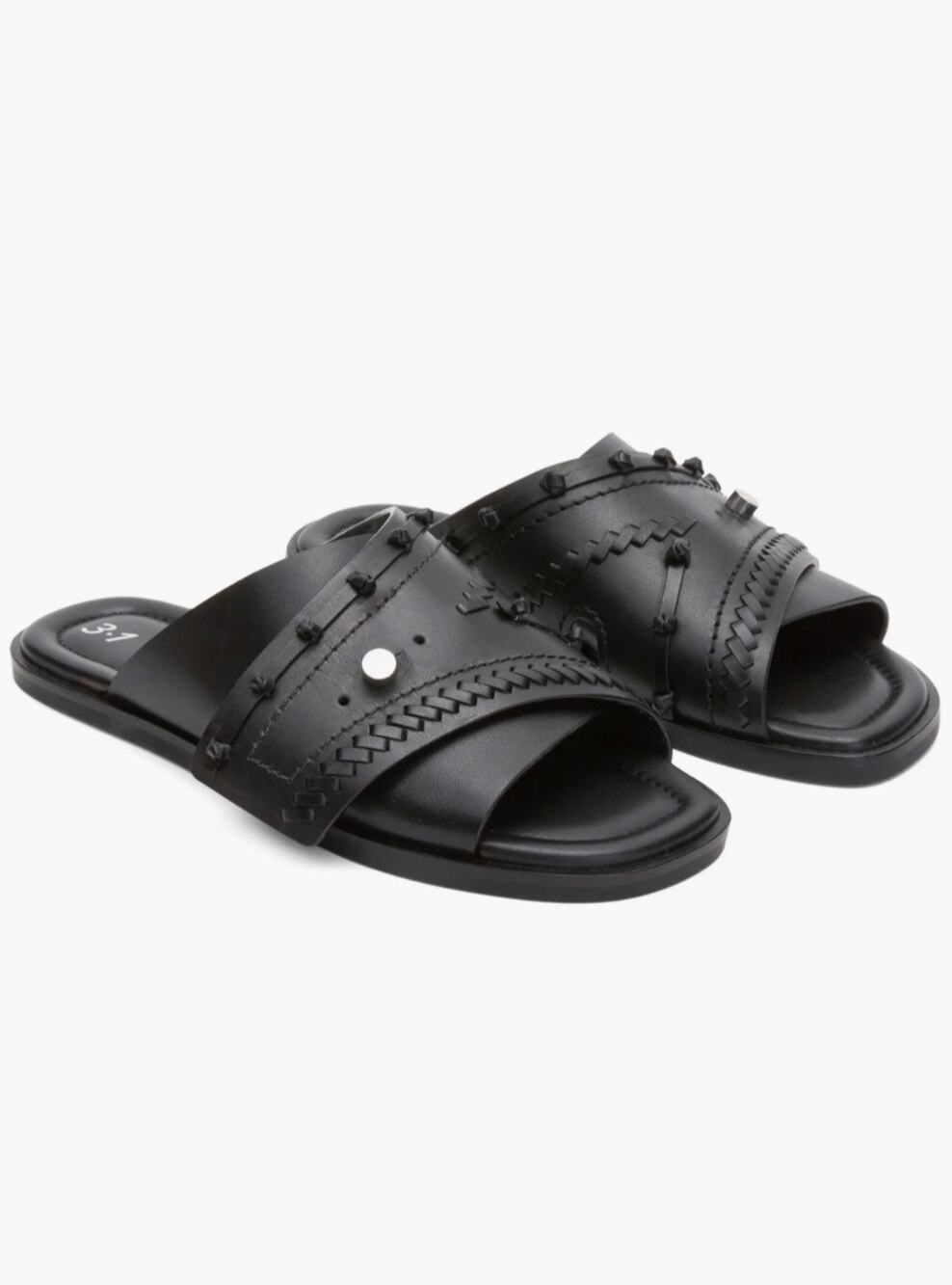 3.1 Phillip Lim Crossover Slide Sandal Sz 8 Black Leather Designer Cushioned NWT